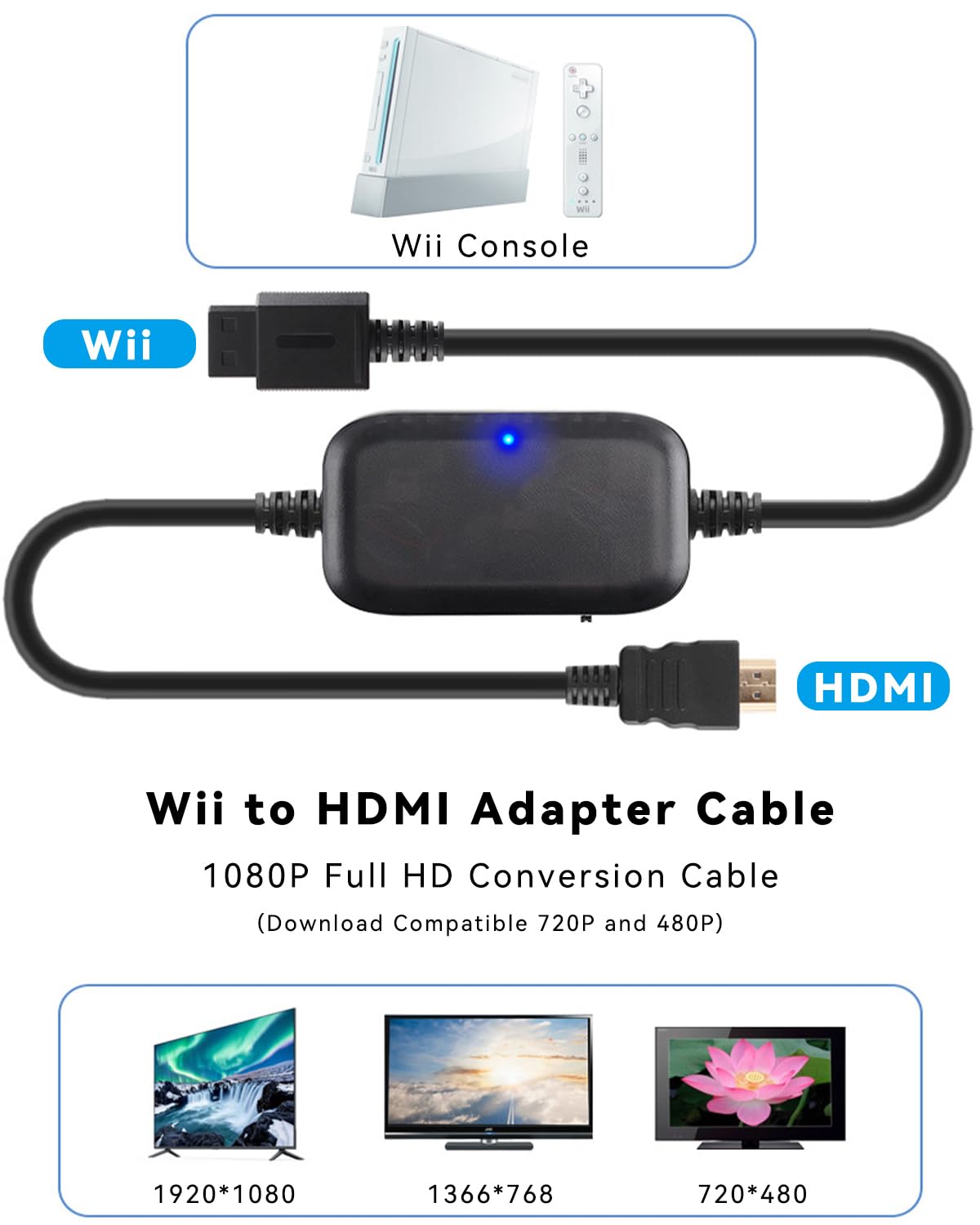 Foto 3 pulgar | Cable Adaptador Hdmi Para Wii, Potenciador De Resolución 1080p/720p, 2 M - Venta Internacional.