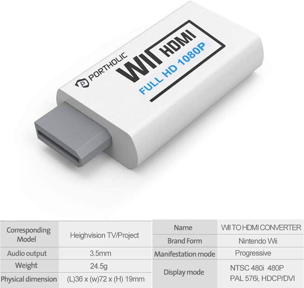 Foto 7 pulgar | Convertidor Wii A Hdmi Portholic 1080p Con Conector De Audio De 3,5 Mm - Venta Internacional.