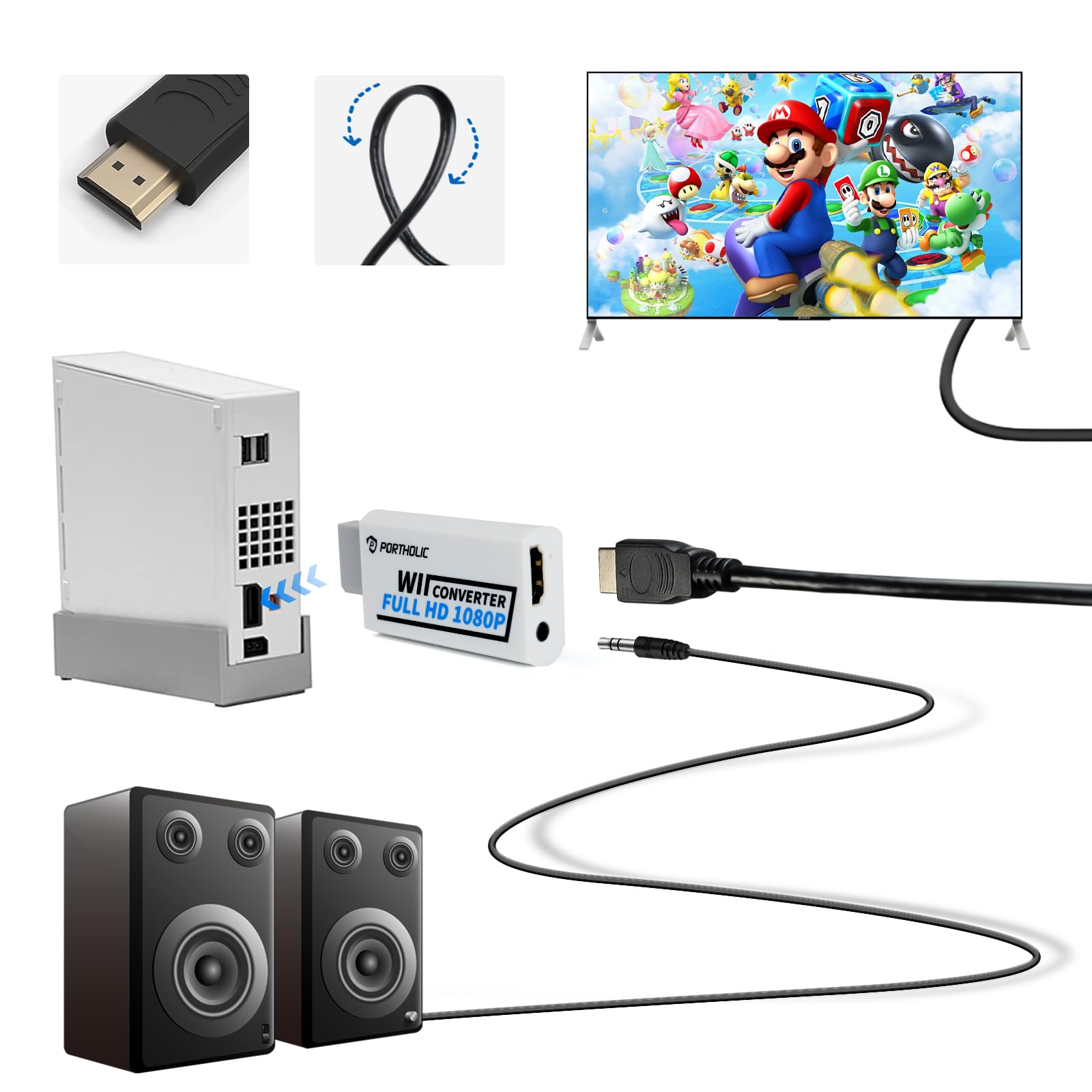 Foto 7 | Convertidor Wii A Hdmi Portholic 1080p Con Conector De Audio De 3,5 Mm - Venta Internacional.