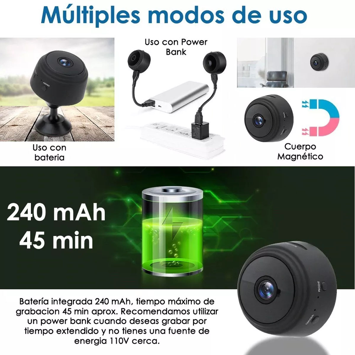 Foto 5 pulgar | Mini Cámara de Seguridad Kimhi Inalámbrica con Visión Nocturna Hd 1080p