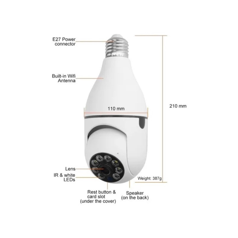 Foto 3 pulgar | Cámara Ip Inteligente Con Bombilla Motorizada De 360°, E27, 1080p, Visión Nocturna - Venta Internacional.