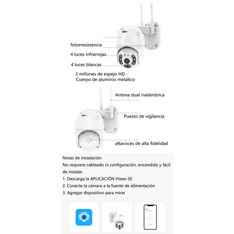 Foto 3 pulgar | Cámara De Seguridad Wifi Inalámbrica 1080p Hd Con Visión Nocturna - Venta Internacional.