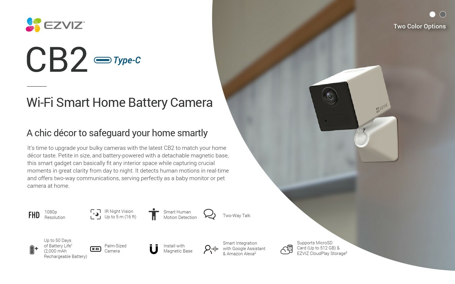 Foto 2 | Cámara de Seguridad Ezviz Cb2 Wi-fi Smart Home Battery Blanca - Venta Internacional