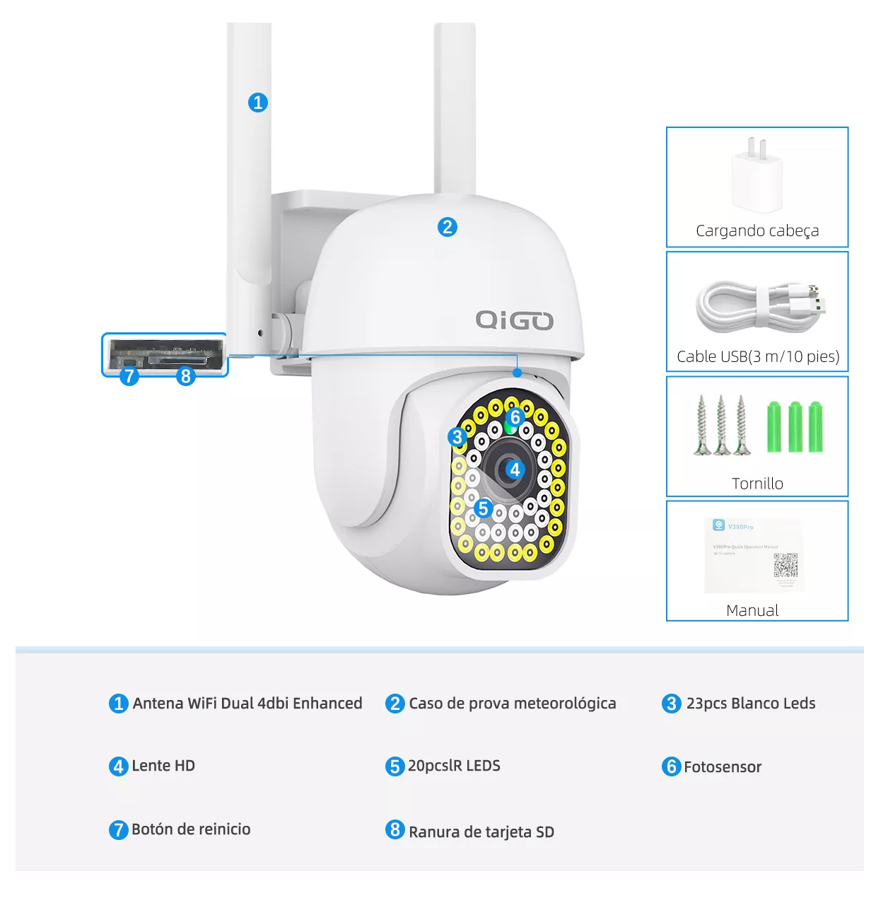 Foto 5 | Cámara De Seguridad Vigilancia Exterior Wifi Inalambricas Qigo Q43