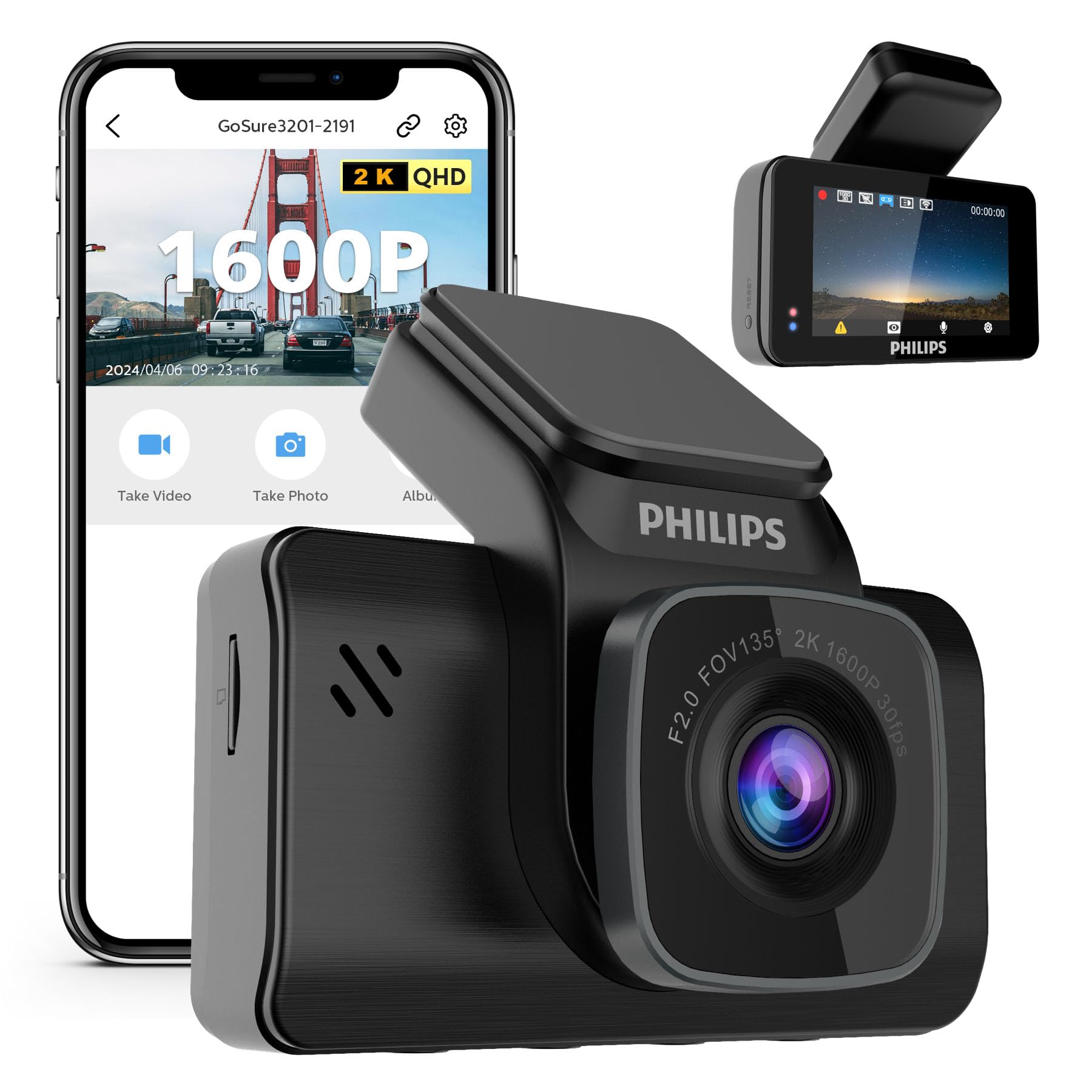 Cámara De Salpicadero Philips Dashcam Gosure Gs5101d 2k Delantera 1080p Trasera - Venta Internacional. $4,478