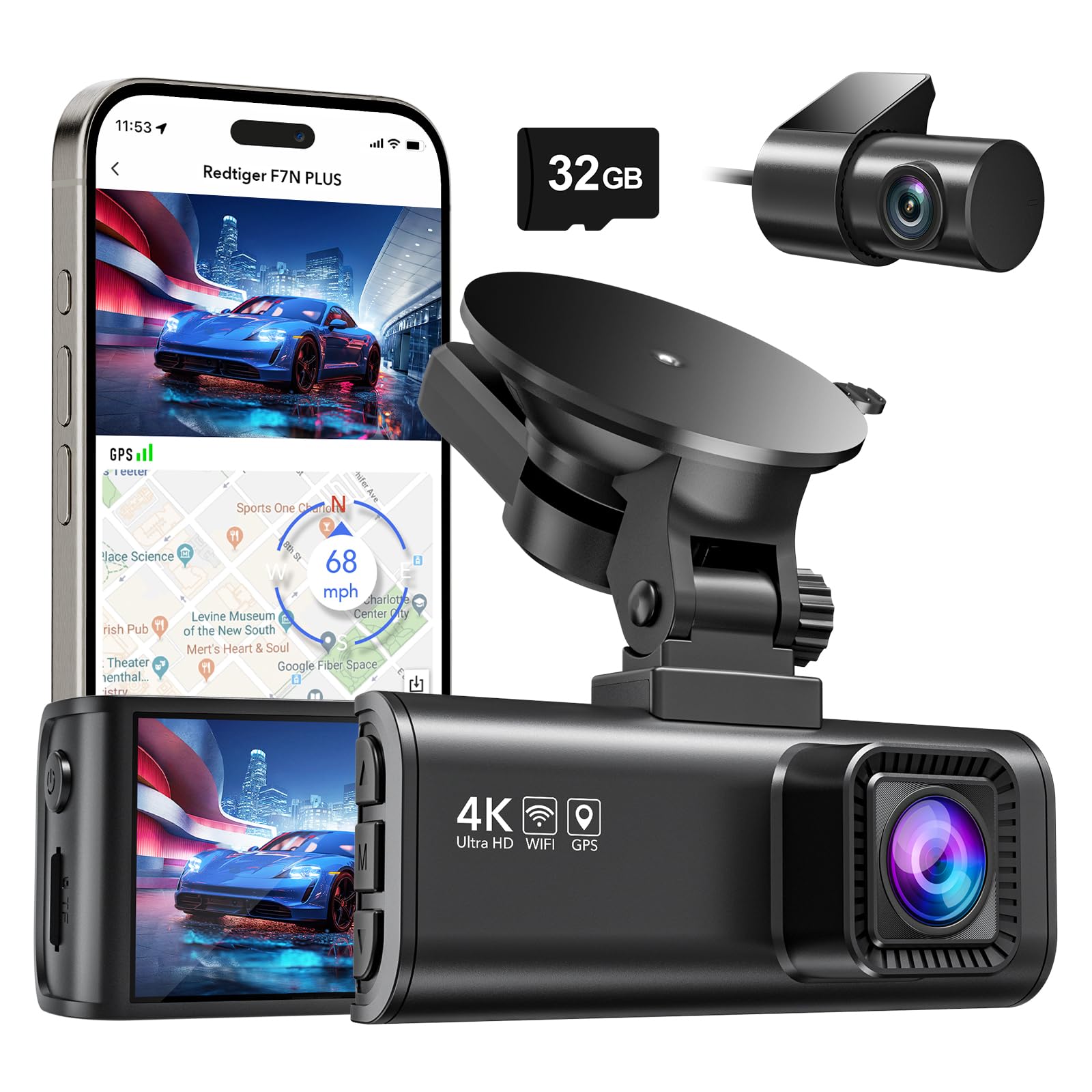 Dash Cam Redtiger Frontal Y Trasera 4k/2.5k Full Hd Con Tarjeta De 32 Gb - Venta Internacional. $3,427