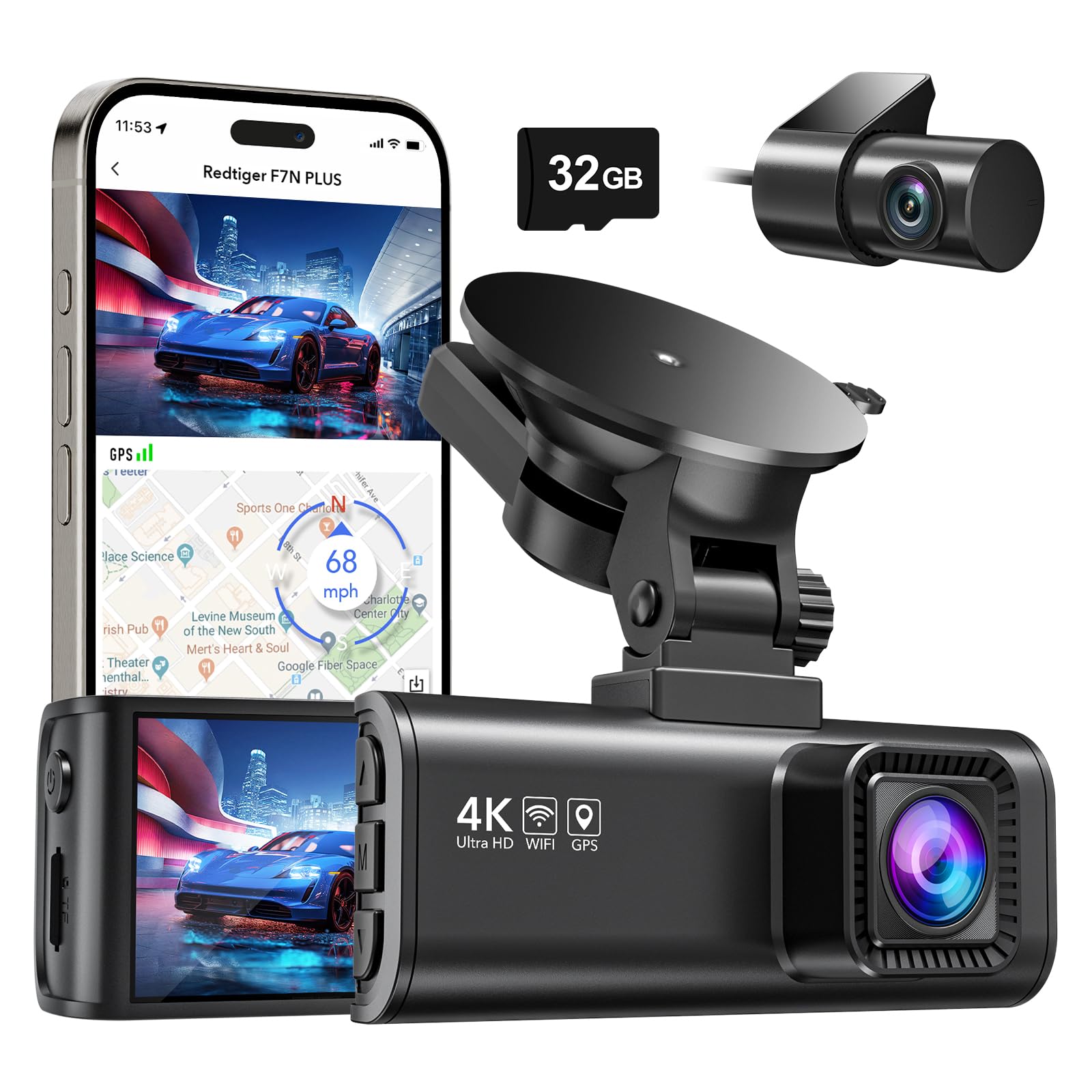 Foto 2 pulgar | Dash Cam Redtiger Frontal Y Trasera 4k/2.5k Full Hd Con Tarjeta De 32 Gb - Venta Internacional.