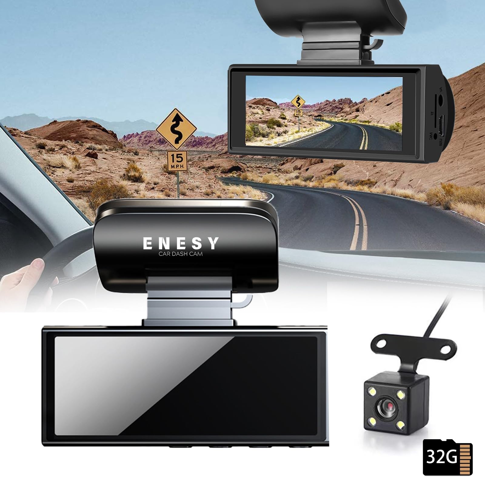 Foto 1 | Cámara De Salpicadero Enesy Frontal Y Trasera 1080p Hd Con Tarjeta De Memoria De 32 Gb - Venta Internacional.