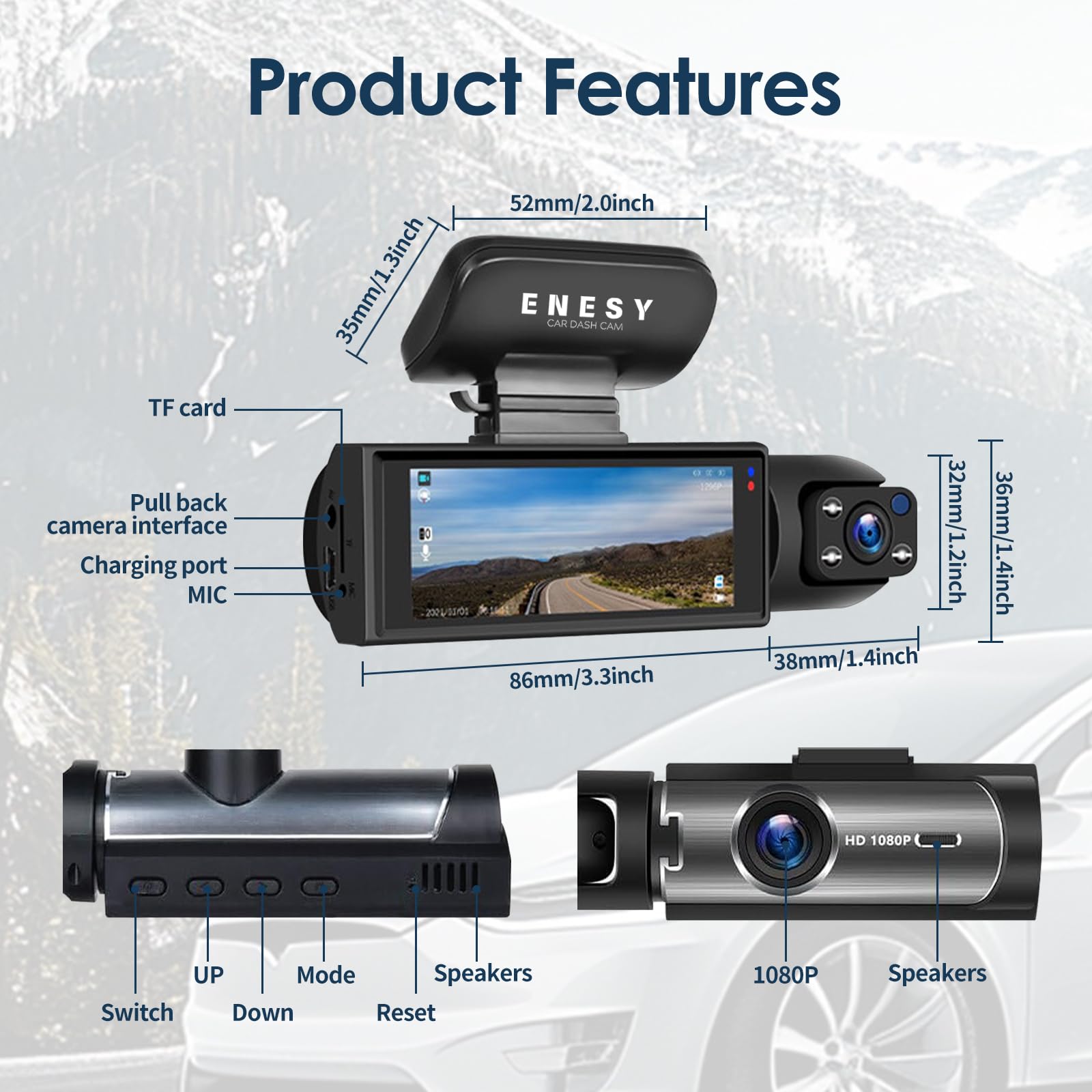 Foto 5 | Cámara De Salpicadero Enesy Frontal Y Trasera 1080p Hd Con Tarjeta De Memoria De 32 Gb - Venta Internacional.