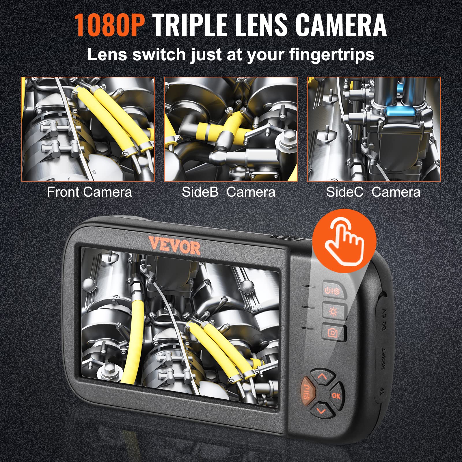 Foto 4 pulgar | Cámara Endoscópica Con Boroscopio Vevor, Triple Lente 1080p, 16.5 Pies - Venta Internacional.