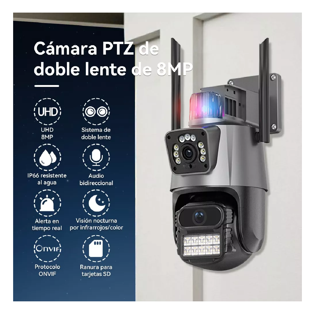 Foto 3 pulgar | Cámara de Seguridad Doble Lente 8MP con Tarjeta SD 128 GB