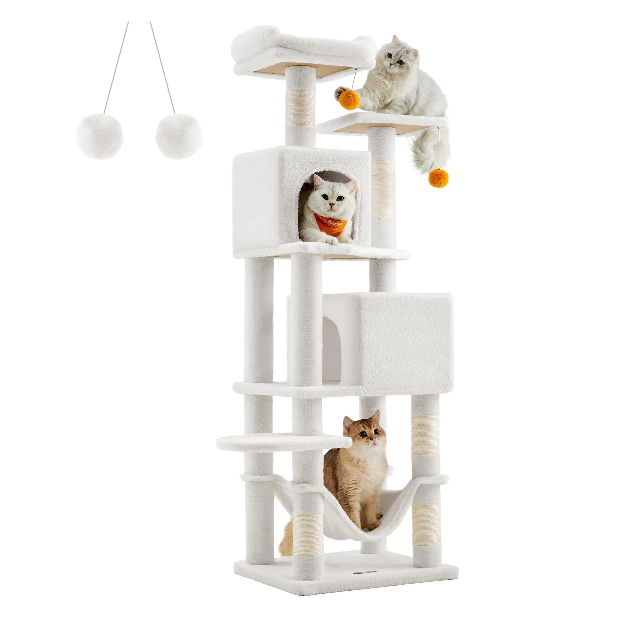 Árbol Para Gatos Feandrea, 155 Cm De Alto, Con 5 Rascadores, Color Crema