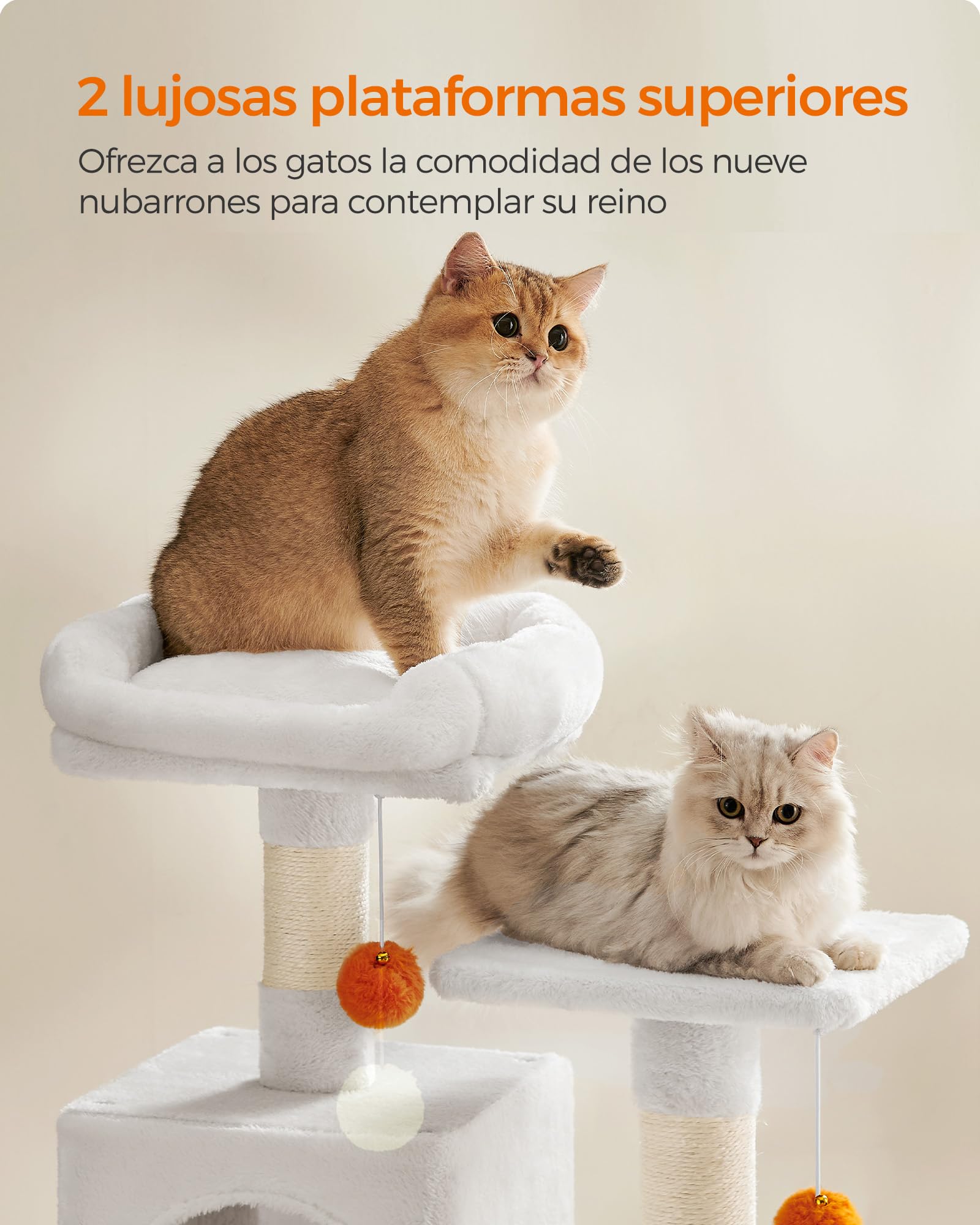 Foto 4 pulgar | Árbol Para Gatos Feandrea, 155 Cm De Alto, Con 5 Rascadores, Color Crema
