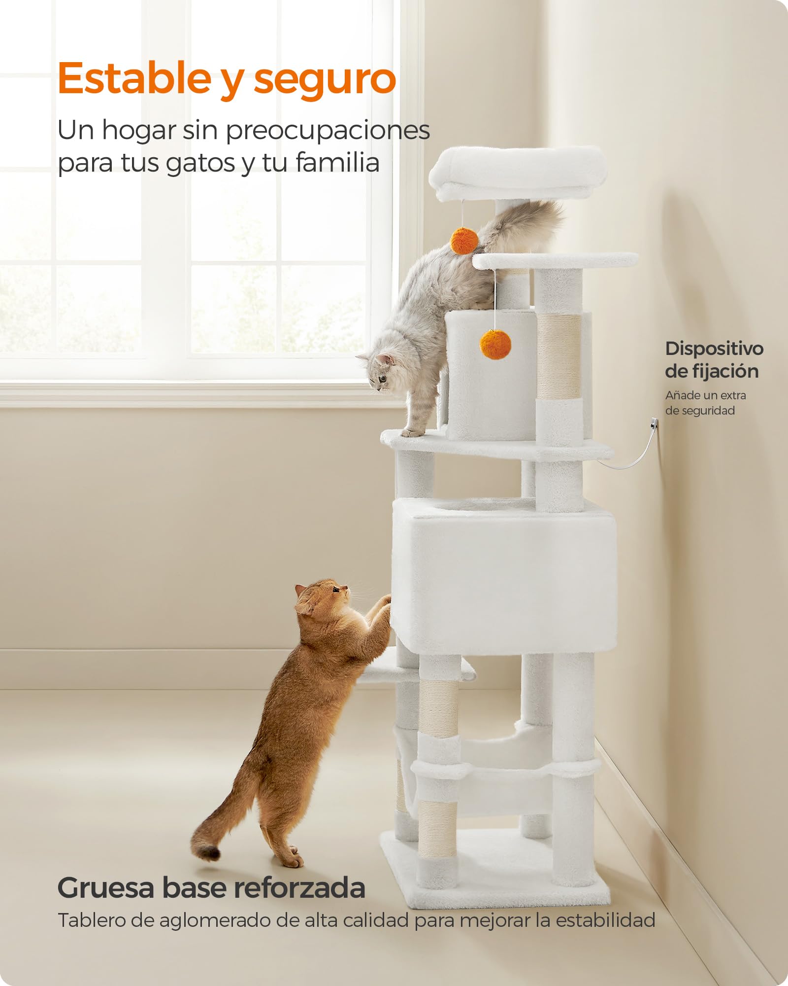 Foto 7 pulgar | Árbol Para Gatos Feandrea, 155 Cm De Alto, Con 5 Rascadores, Color Crema