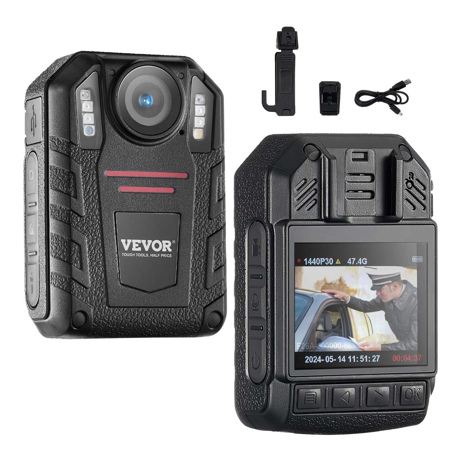 Cámara Corporal Policial Vevor 1440p Hd De 64 Gb Con Visión Nocturna Por Infrarrojos - Venta Internacional.