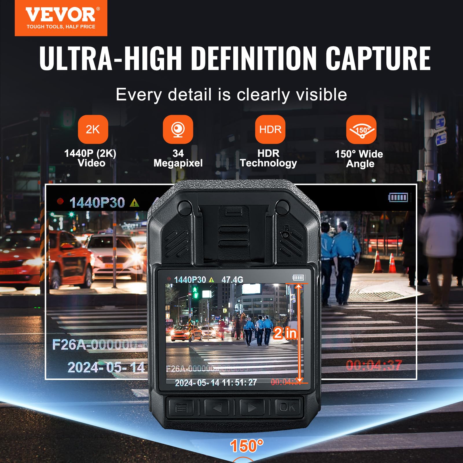 Foto 3 pulgar | Cámara Corporal Policial Vevor 1440p Hd De 64 Gb Con Visión Nocturna Por Infrarrojos - Venta Internacional.