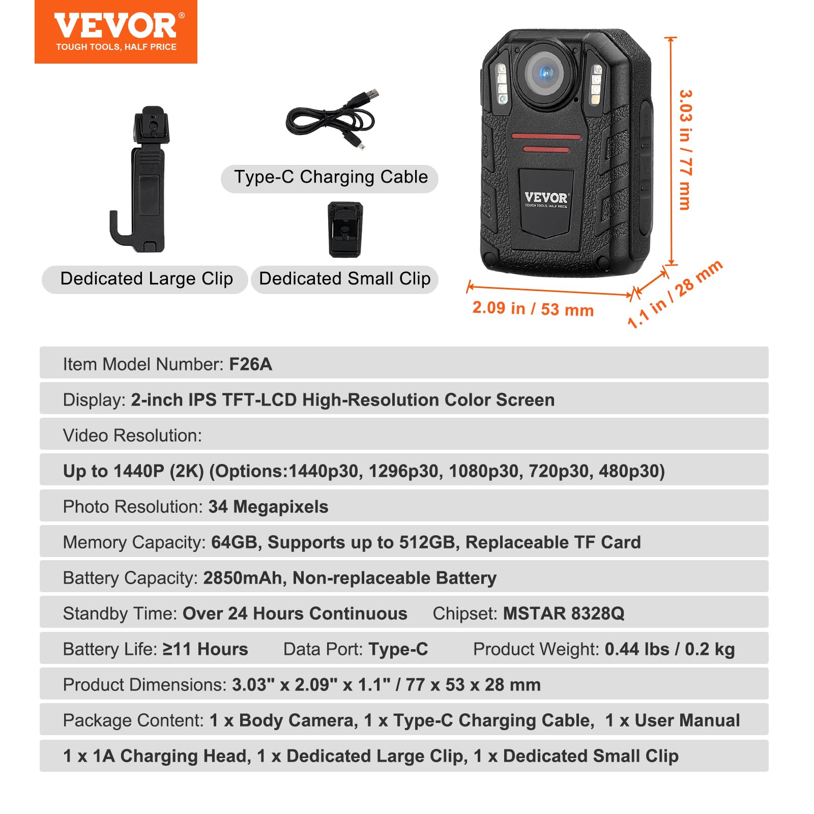 Foto 8 pulgar | Cámara Corporal Policial Vevor 1440p Hd De 64 Gb Con Visión Nocturna Por Infrarrojos - Venta Internacional.
