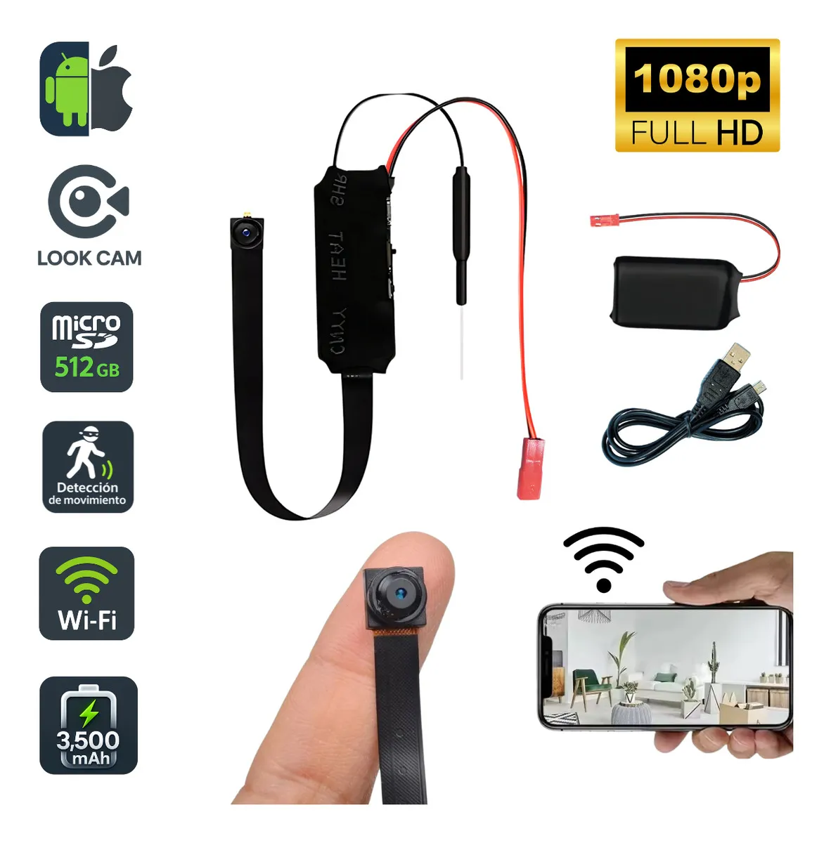 Foto 4 pulgar | Mini Cámara Espía Full HD Wifi, Detección De Movimiento, Control Remoto Por App, Ranura Para MicroSD