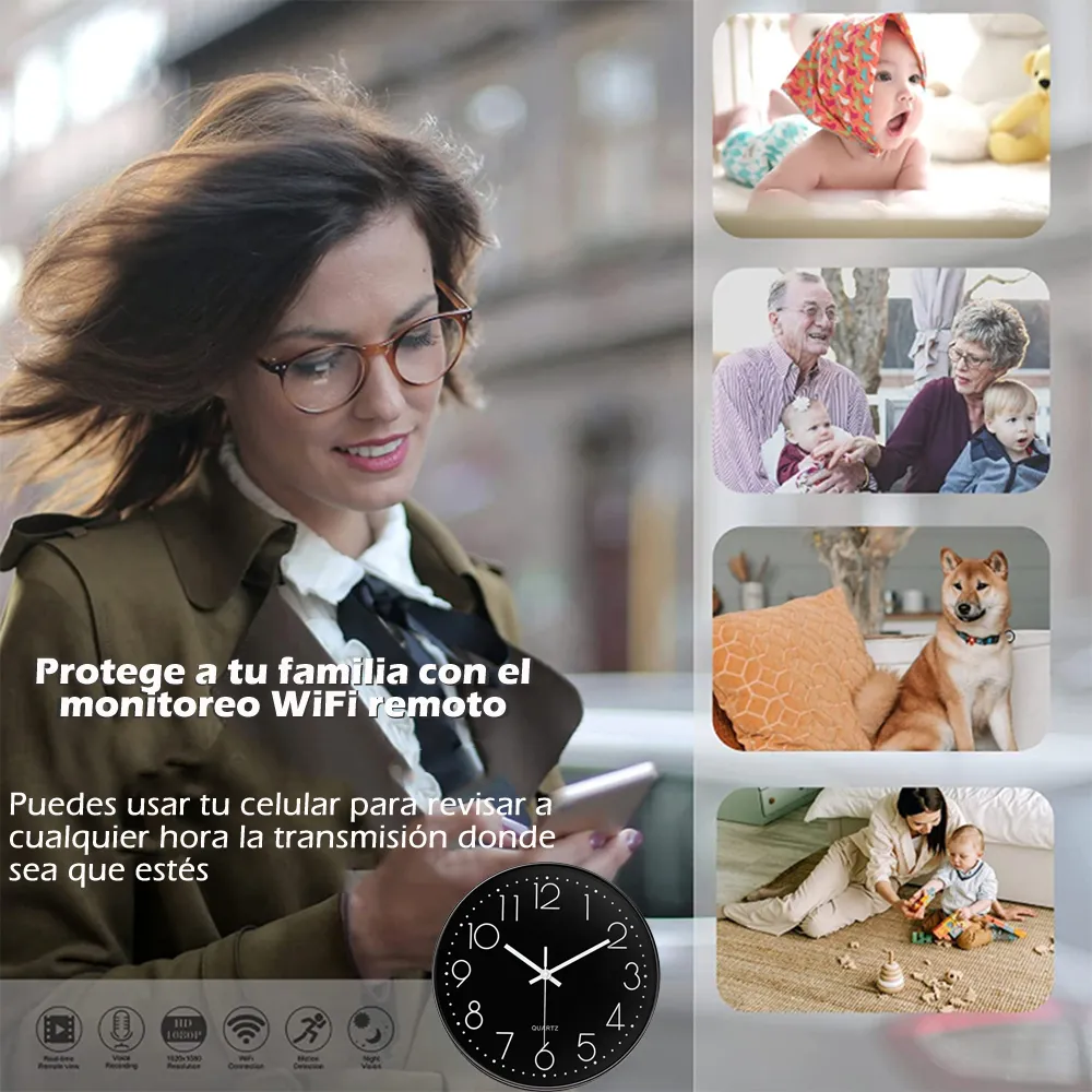 Foto 2 | Reloj De Pared Con Cámara Espía Full Hd 1080p Wifi  Grabación Remota  Compatible Con Microsd 512gb Y Control Desde App