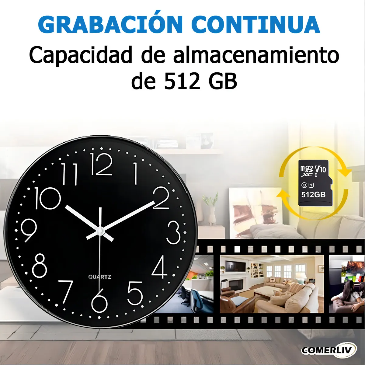Foto 7 pulgar | Reloj De Pared Con Cámara Espía Full Hd 1080p Wifi  Grabación Remota  Compatible Con Microsd 512gb Y Control Desde App