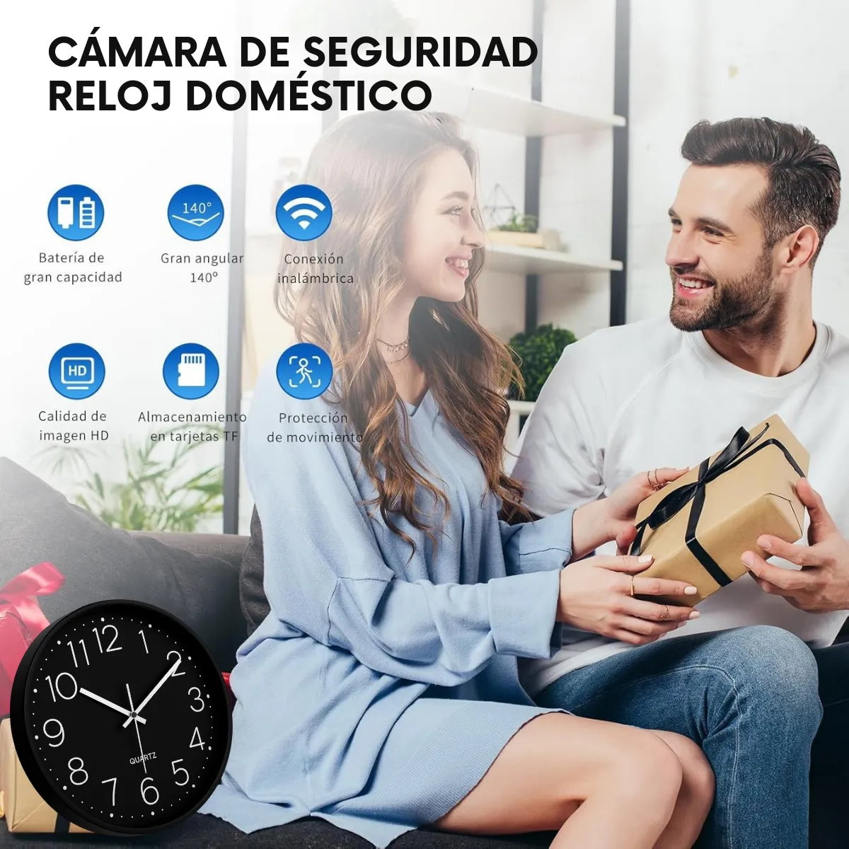 Foto 9 pulgar | Reloj De Pared Con Cámara Espía Full Hd 1080p Wifi  Grabación Remota  Compatible Con Microsd 512gb Y Control Desde App