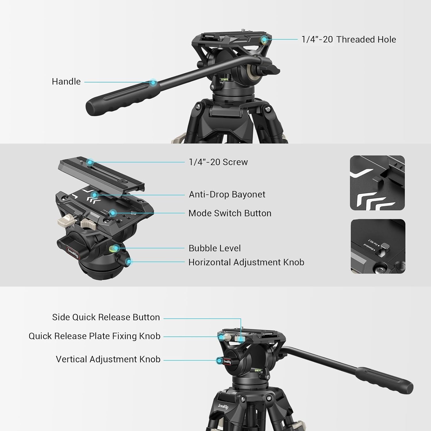 Foto 3 | Trípode De Vídeo Smallrig Ad-01 De 73 Cm Con Cabezal Fluido Para Réflex - Venta Internacional.