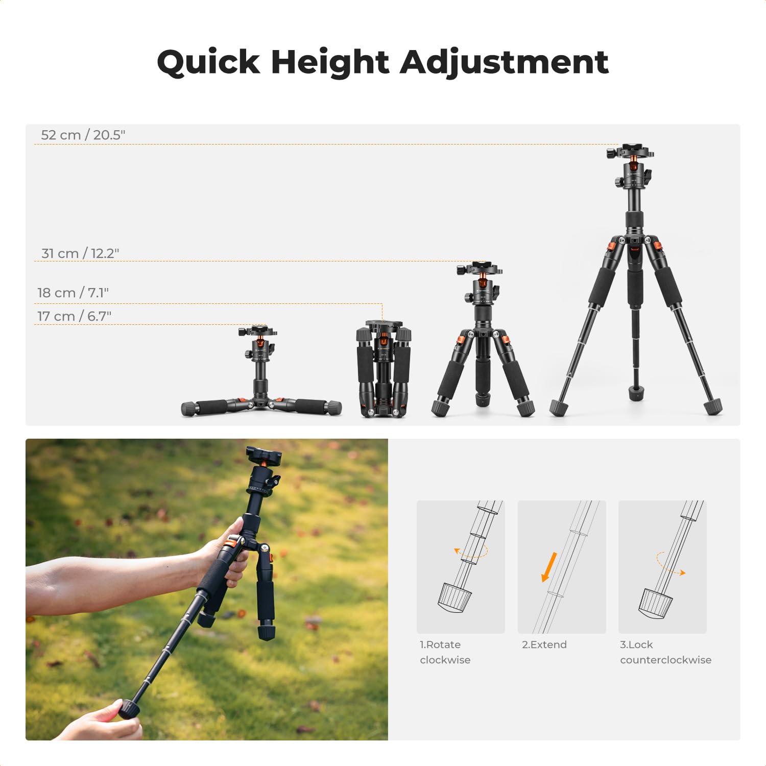 Foto 5 pulgar | Trípode K&F Concept Mini Desktop de 52 cm con Cabezal Esférico para Cámara - Venta Internacional
