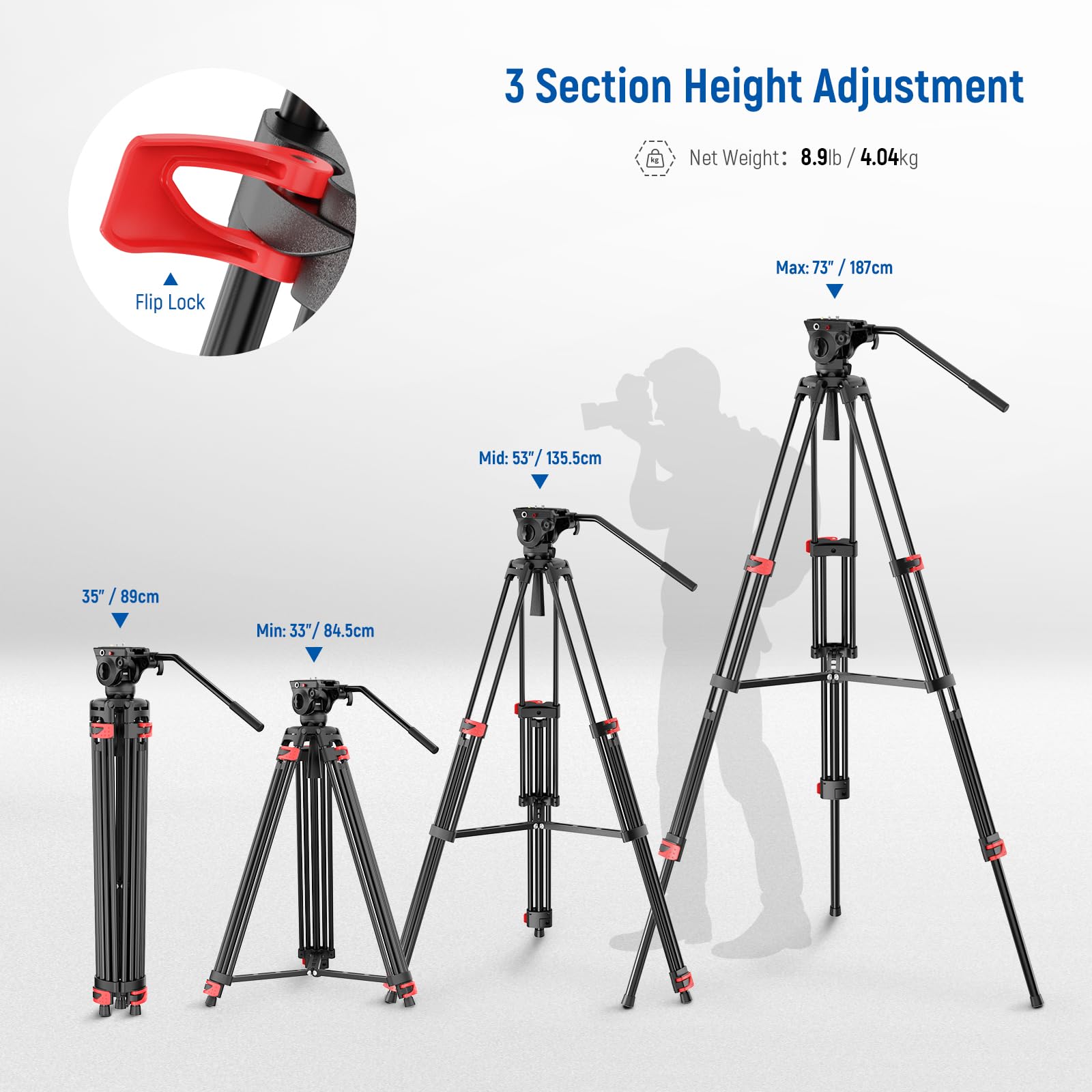 Foto 2 | Trípode Neewer Basic 74 Video Con Cabezal Fluido Para Cámara De 8 Kg - Venta Internacional.