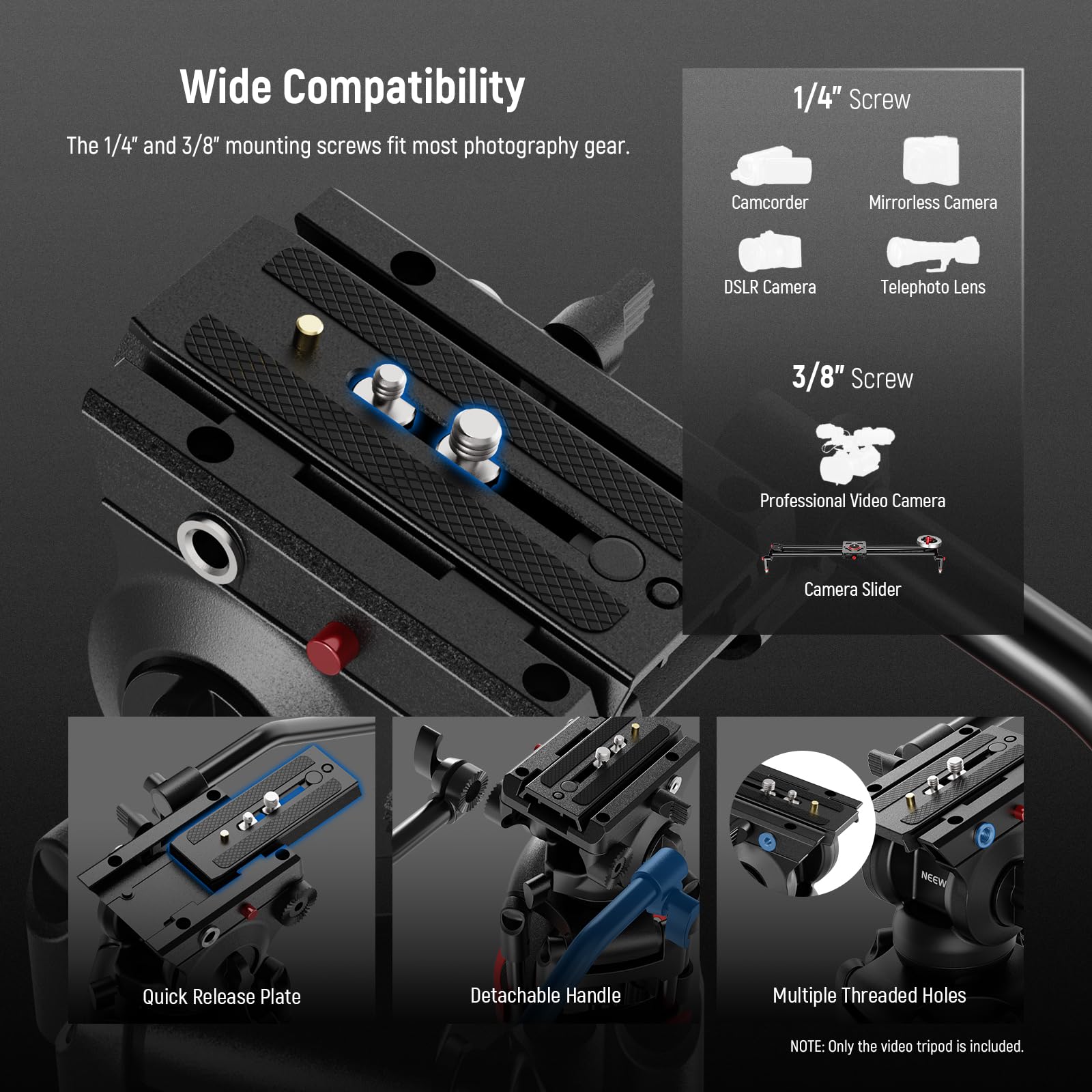 Foto 4 | Trípode Neewer Basic 74 Video Con Cabezal Fluido Para Cámara De 8 Kg - Venta Internacional.