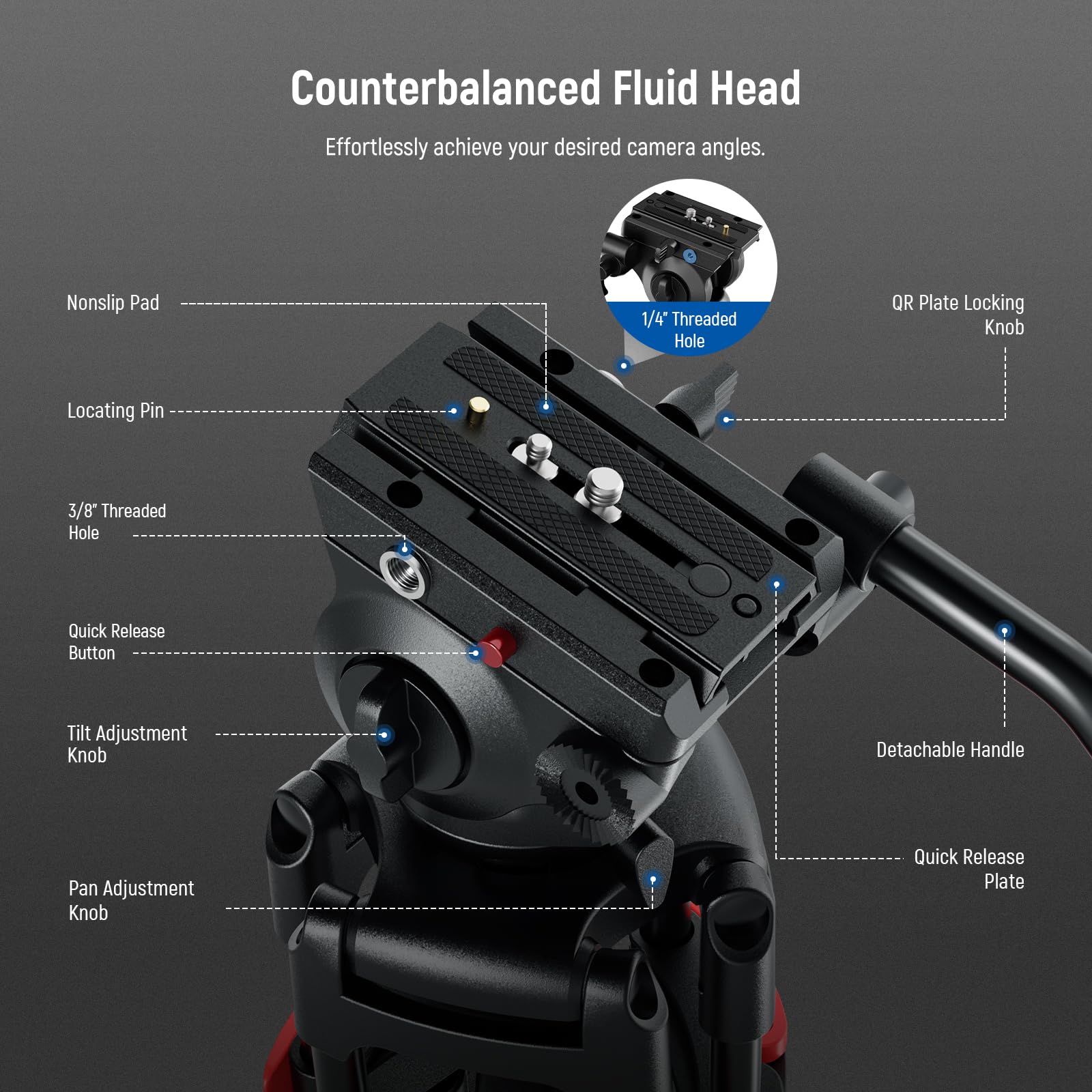 Foto 5 | Trípode Neewer Basic 74 Video Con Cabezal Fluido Para Cámara De 8 Kg - Venta Internacional.