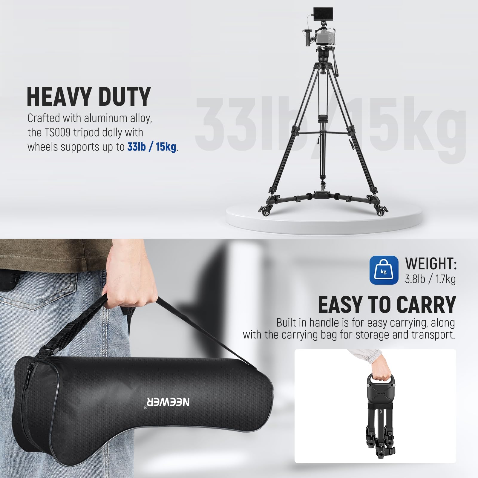 Foto 5 | Trípode Fotográfico Dolly Neewer Ts009 Con Ruedas De Goma De 15 Kg - Venta Internacional.