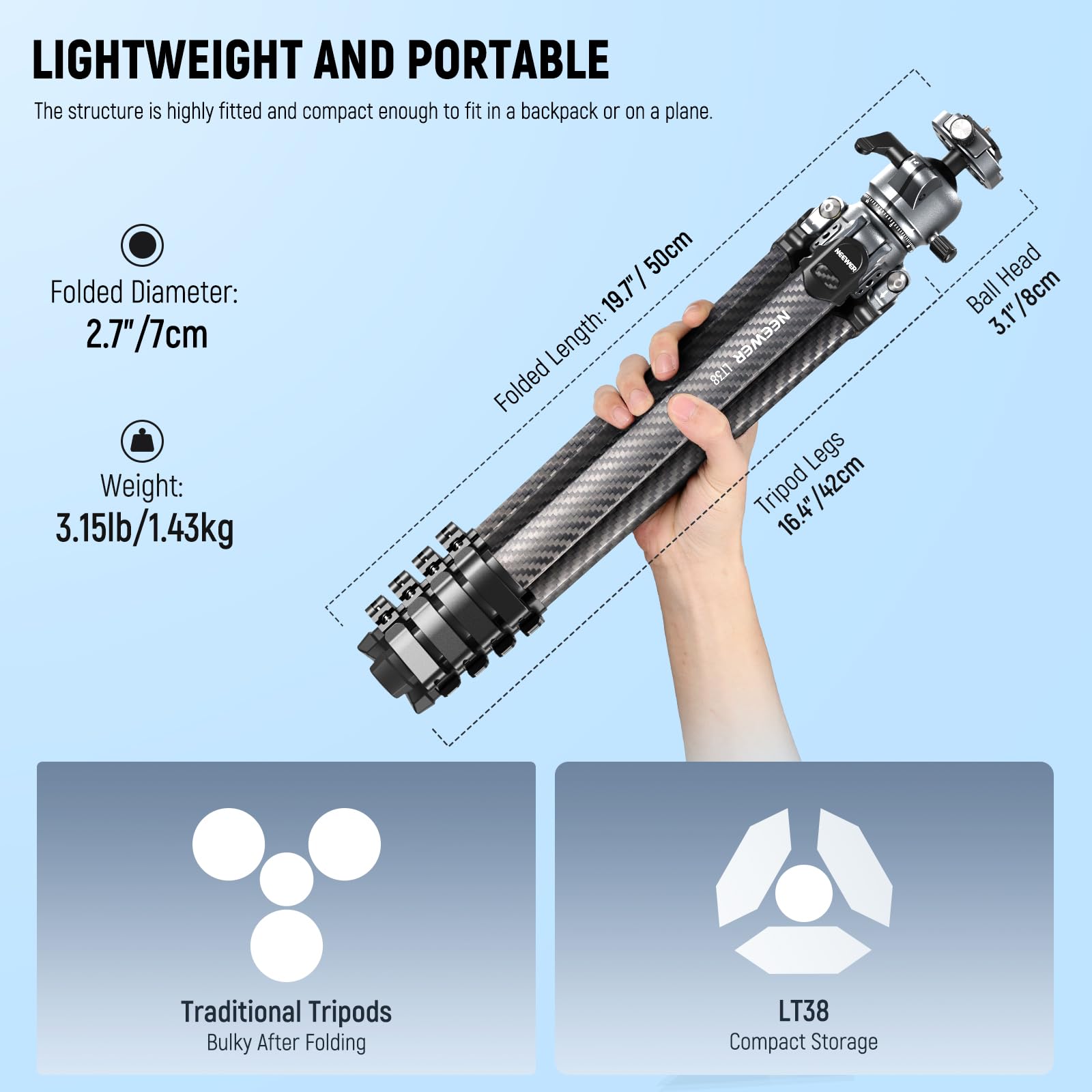 Foto 2 | Trípode Neewer Litetrip Lt38 61 De Fibra De Carbono Para Cámara De 10 Kg - Venta Internacional.