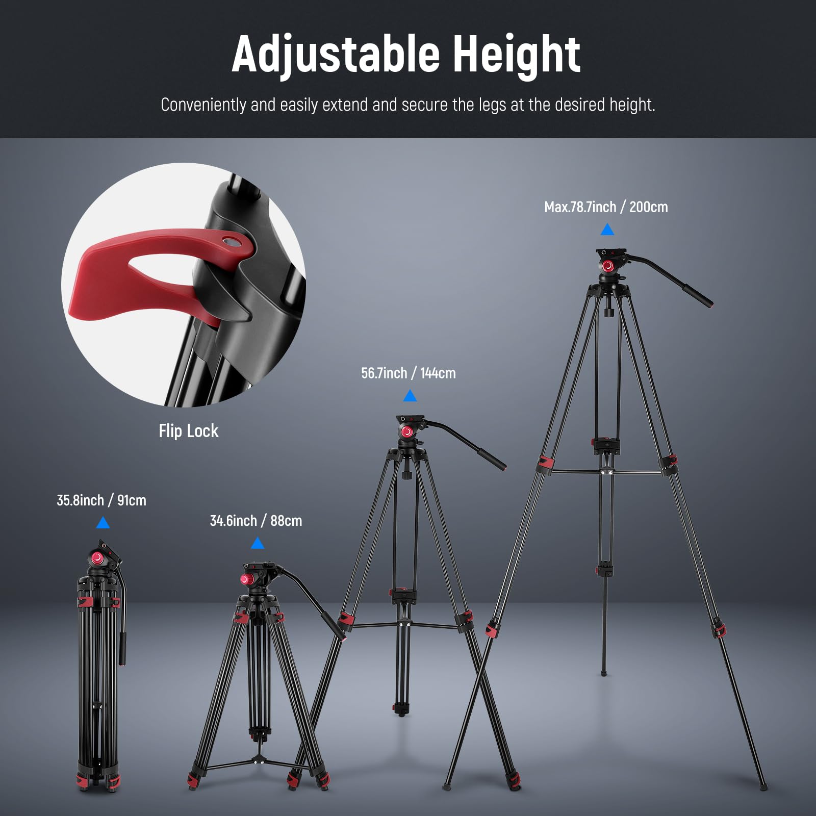 Foto 3 pulgar | Trípode De Vídeo Neewer De 79/200 Cm Con Cabezal De Arrastre Fluido, Carga De 8 Kg - Venta Internacional.