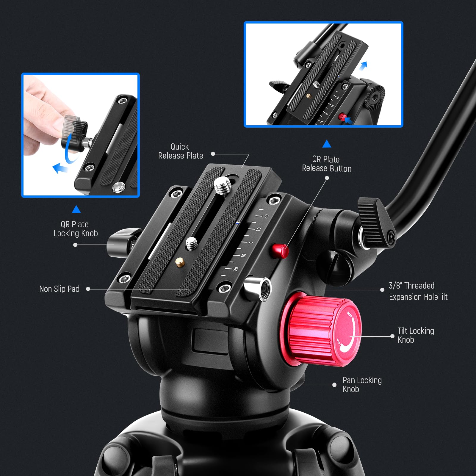 Foto 5 pulgar | Trípode De Vídeo Neewer De 79/200 Cm Con Cabezal De Arrastre Fluido, Carga De 8 Kg - Venta Internacional.