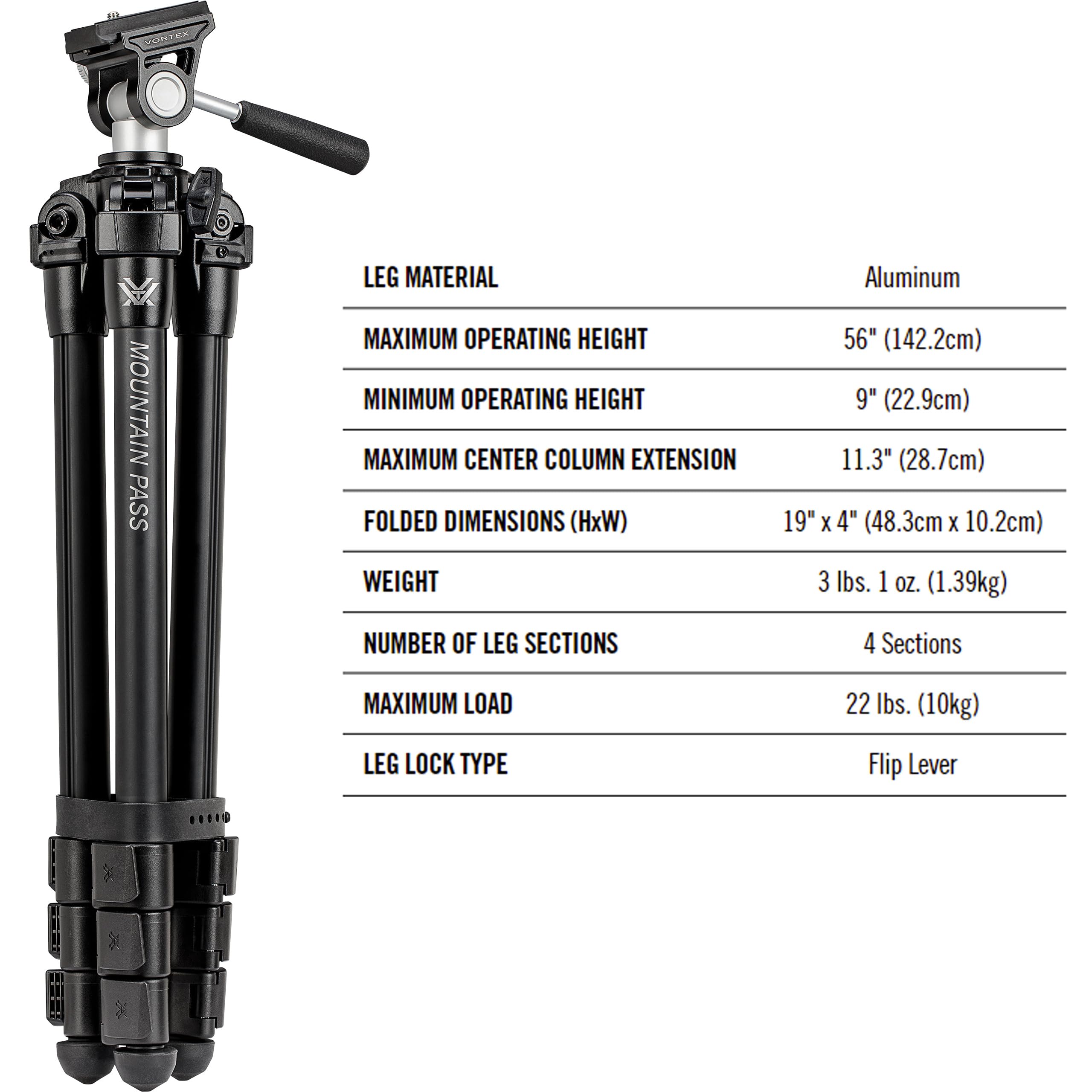 Foto 4 | Trípode Vortex Optics Mountain Pass De Aluminio Con Cabezal Plano - Venta Internacional.