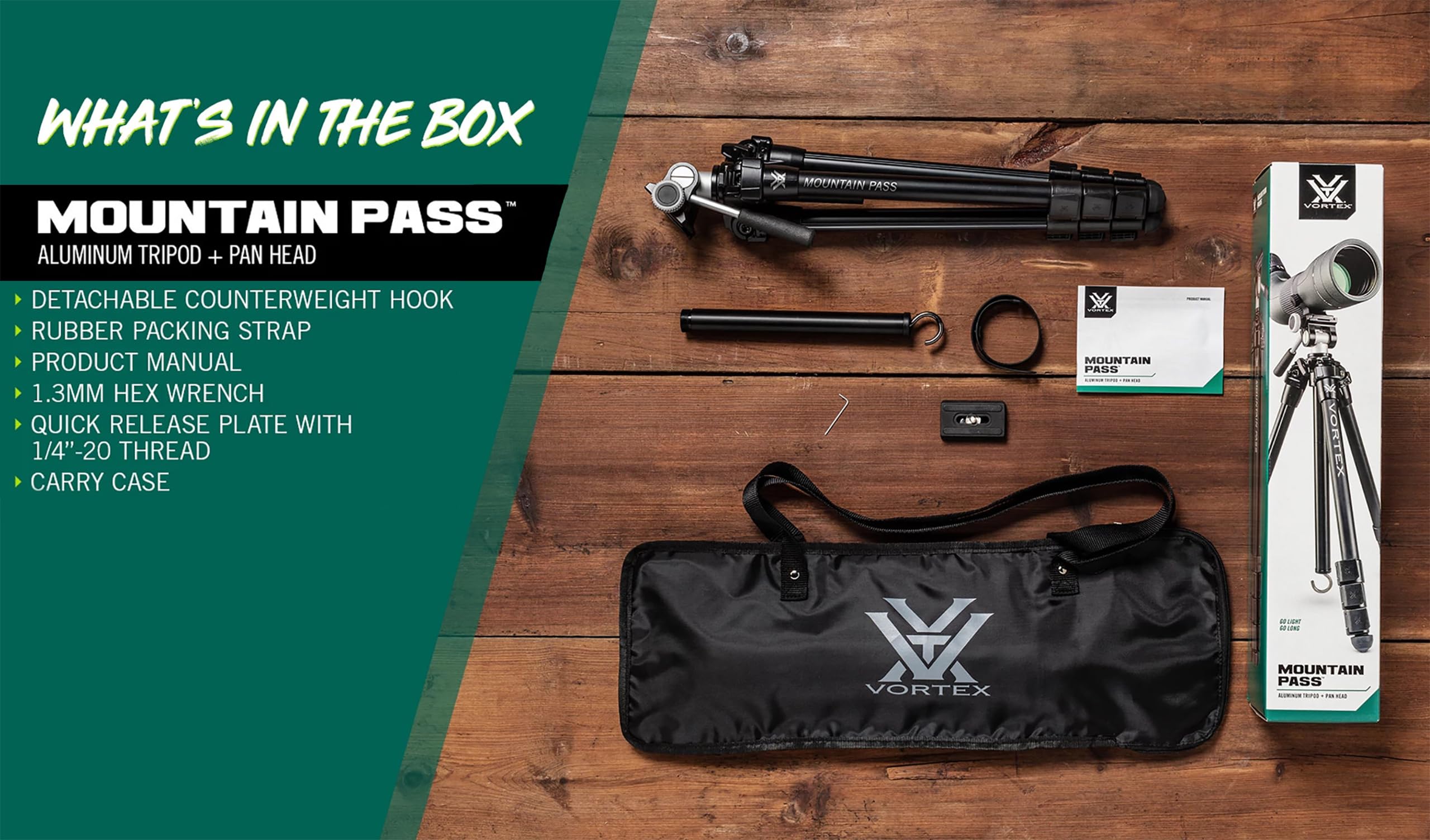 Foto 6 | Trípode Vortex Optics Mountain Pass De Aluminio Con Cabezal Plano - Venta Internacional.