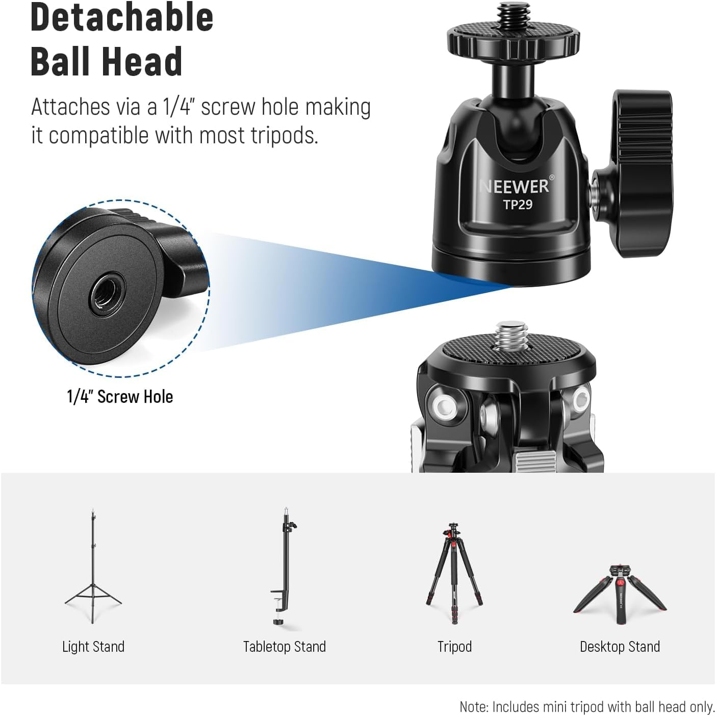 Foto 8 pulgar | Mesa Pequeña De Metal Tripod Neewer Tp29 Con Cabeza Esférica De 360°, 3 Kg - Venta Internacional.