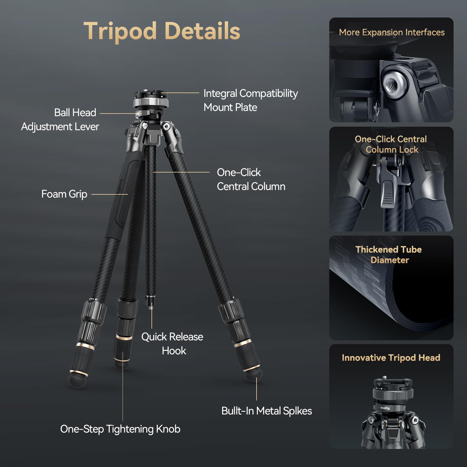 Foto 5 pulgar | Trípode Smallrig Ap-100 Freerover De Fibra De Carbono 150 Cm 15 Kg - Venta Internacional.
