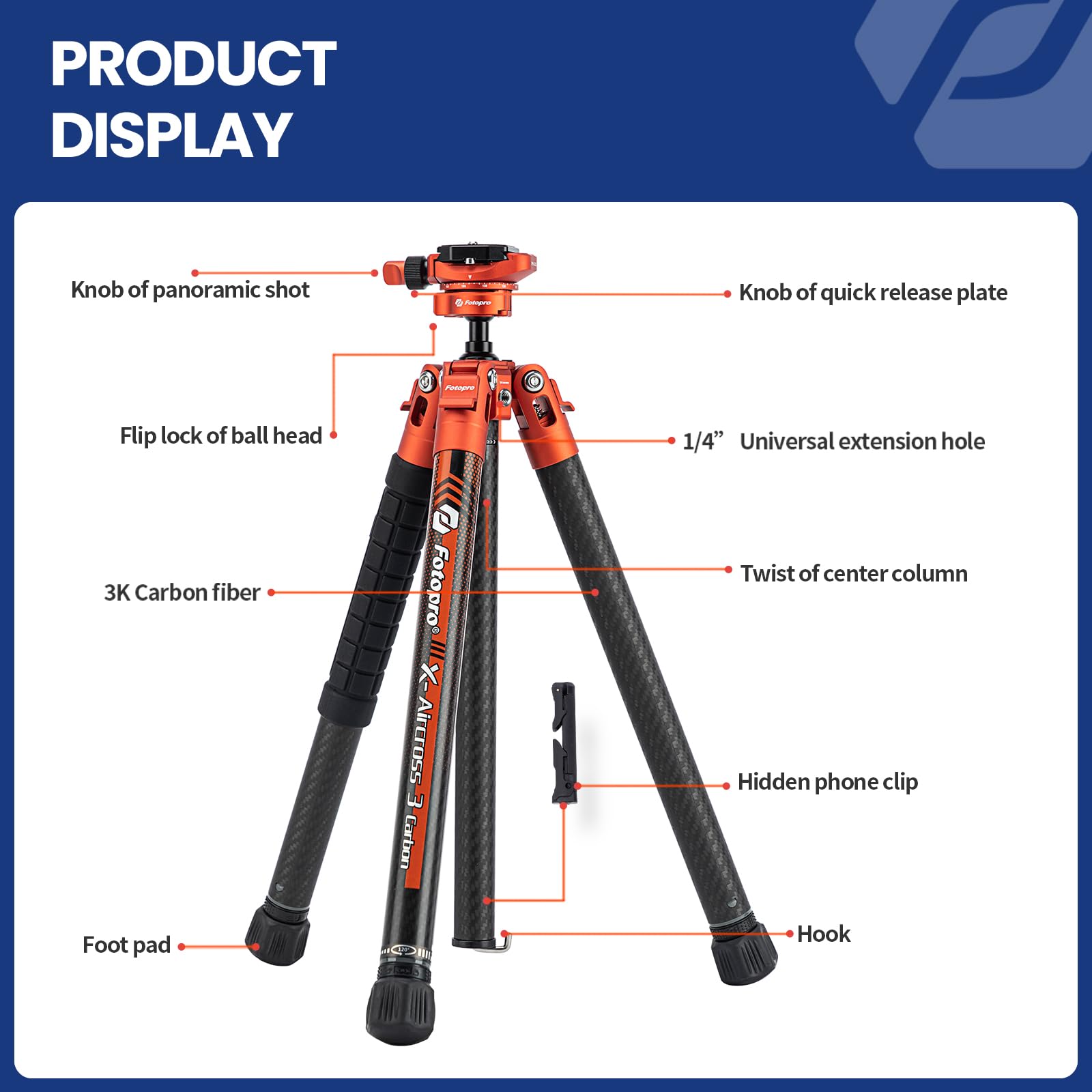 Foto 7 | Trípode Fotopro X-aircross 3 Lite De Fibra De Carbono De 0,81 Kg De Carga De 5 Kg - Venta Internacional.