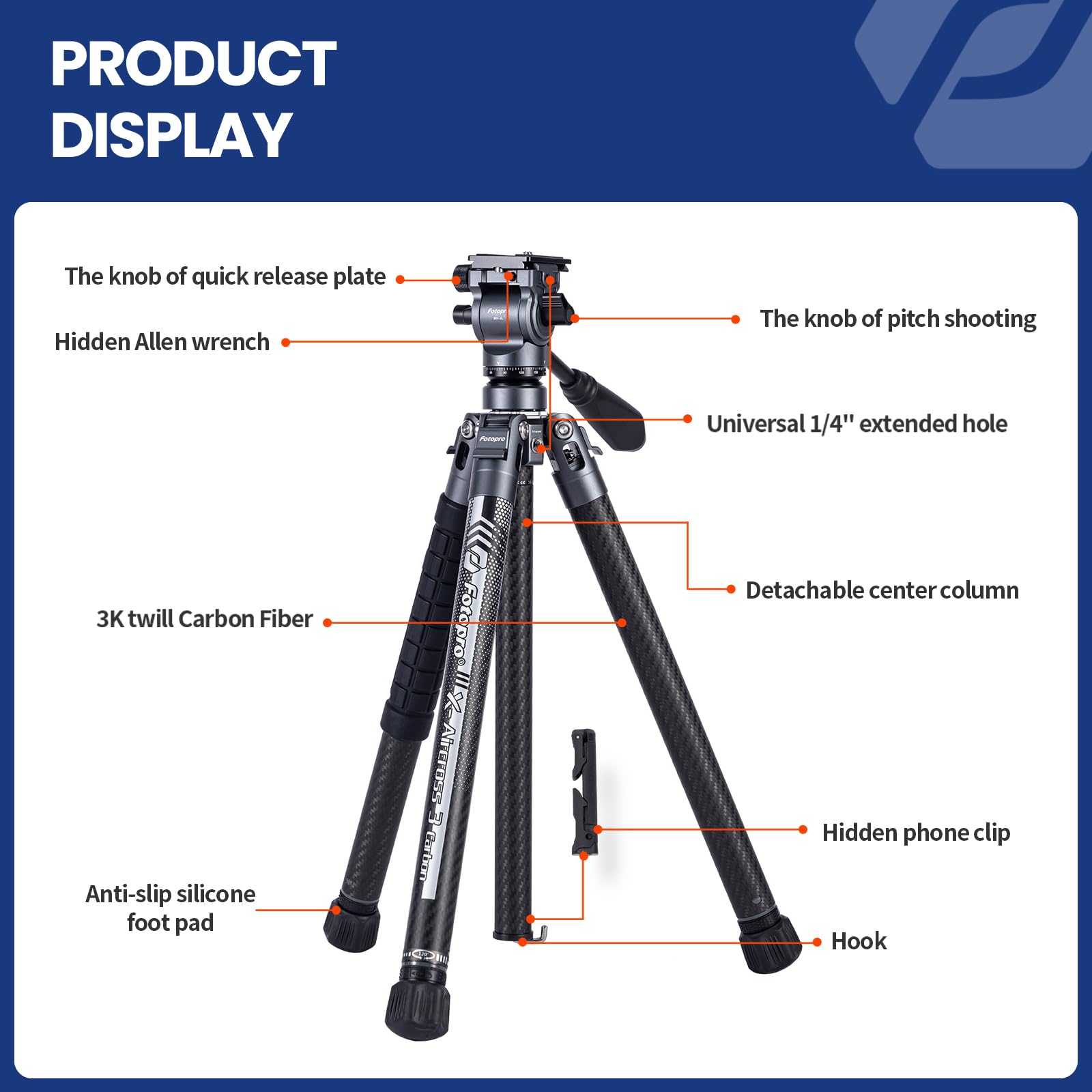 Foto 7 | Trípode Fotopro X-aircross 3 Lite Para Vídeo, Fibra De Carbono, 1,03 Kg - Venta Internacional.