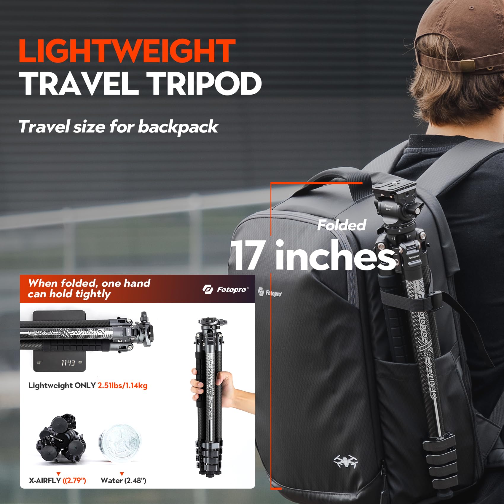 Foto 5 pulgar | Trípode Fotopro X-airfly De Fibra De Carbono De 160 Cm Con Cabeza Esférica - Venta Internacional.