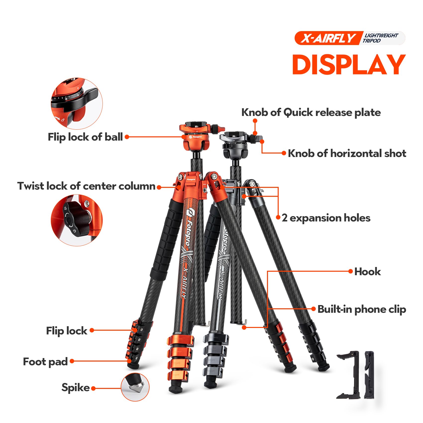 Foto 8 pulgar | Trípode Fotopro X-airfly De Fibra De Carbono De 160 Cm Con Cabeza Esférica - Venta Internacional.