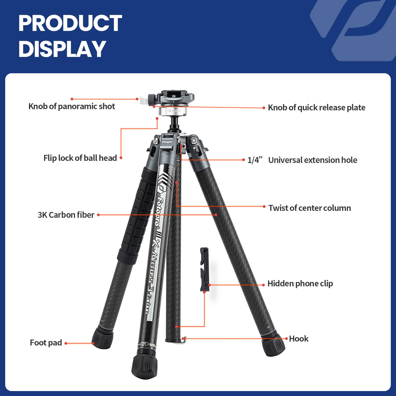 Foto 7 | Trípode Fotopro X-aircross 3 Lite De Fibra De Carbono, 0,81 Kg, Carga 5 Kg - Venta Internacional.