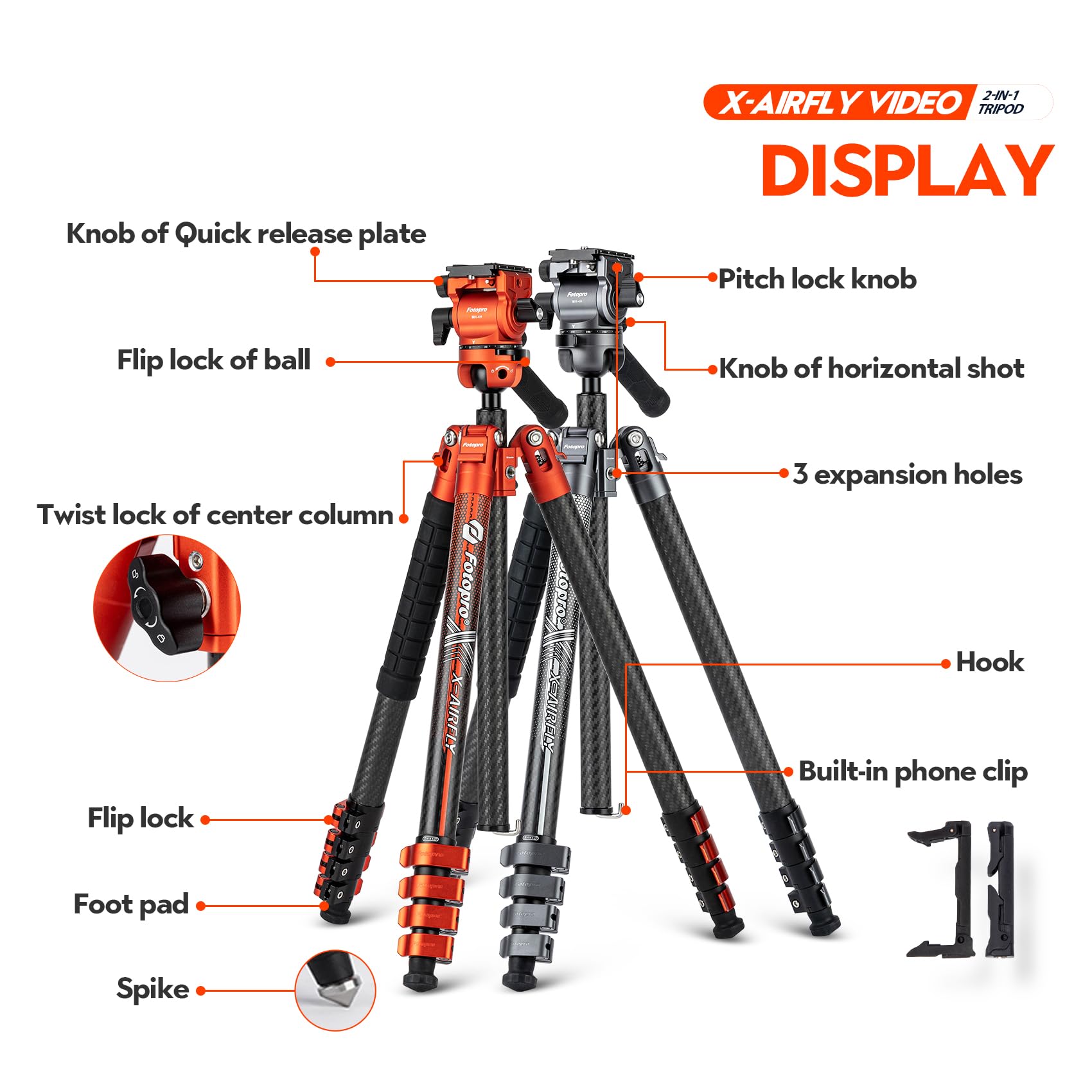 Foto 7 | Trípode Fotopro X-airfly Video De Fibra De Carbono De 165 Cm Con Cabezal Fluido - Venta Internacional.