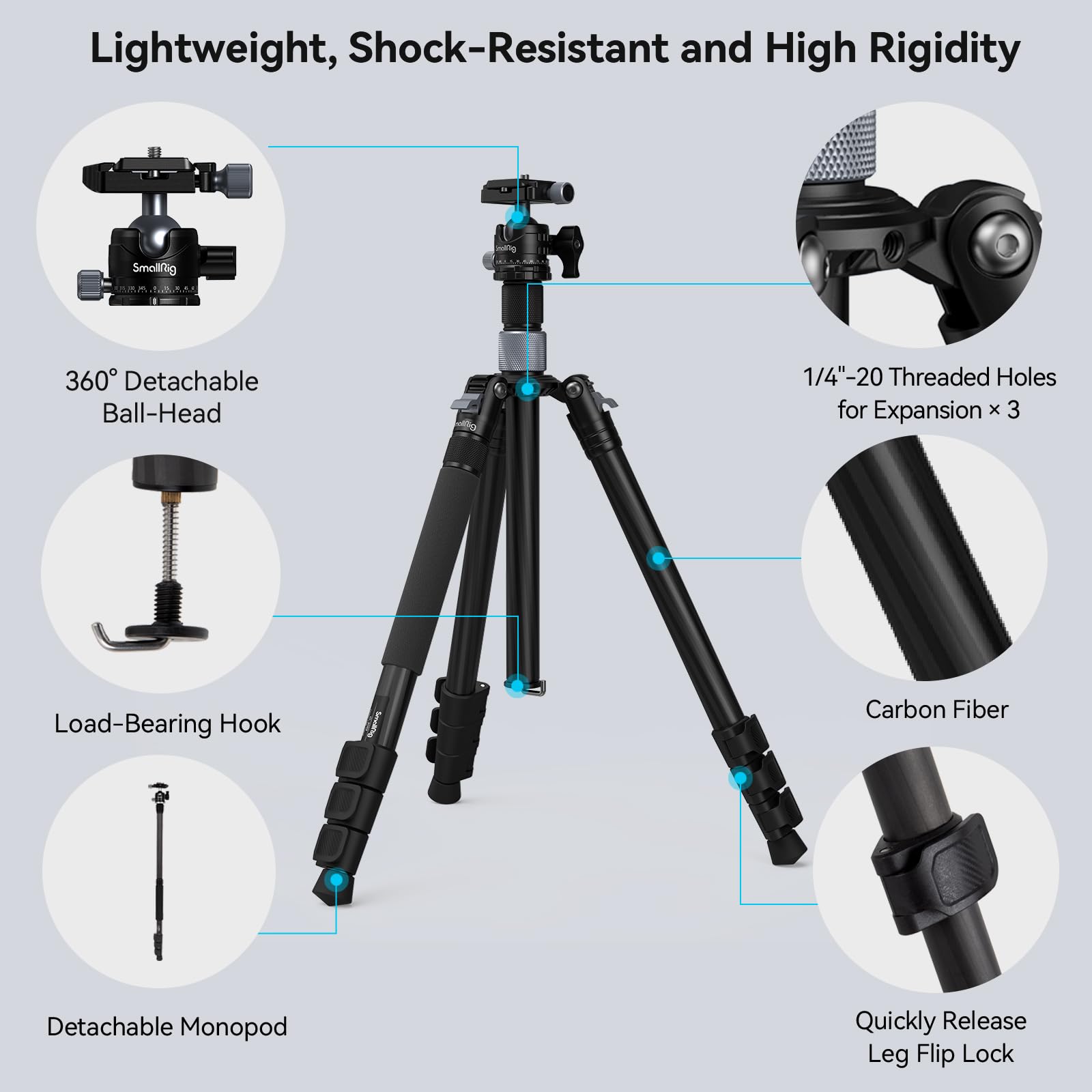 Foto 7 | Trípode Smallrig Ap-20 De Fibra De Carbono De 62,2 Cm Con Cabeza Esférica De 12 Kg - Venta Internacional.