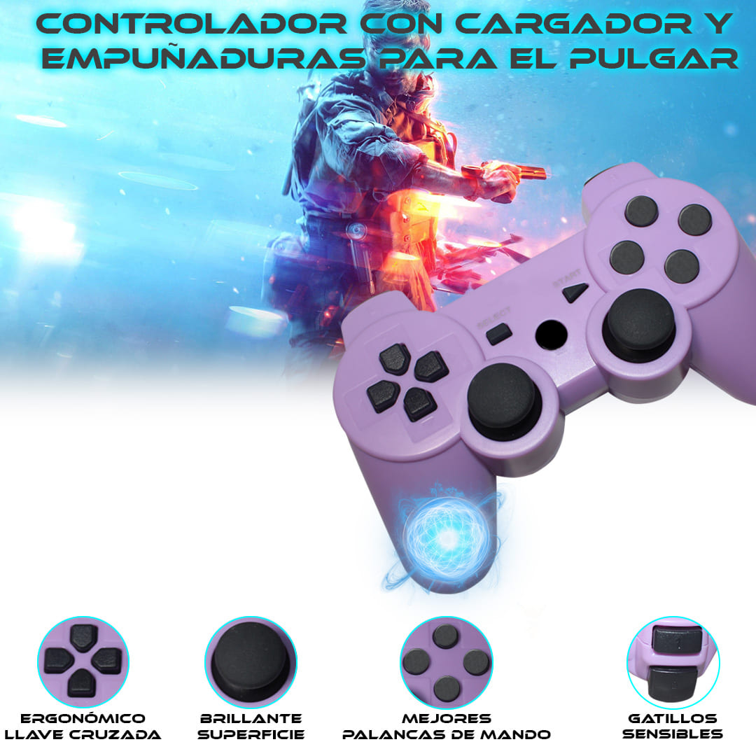 Foto 6 pulgar | Control Inalambrico Compatible Con Ps3 Lila + Cable De Carga