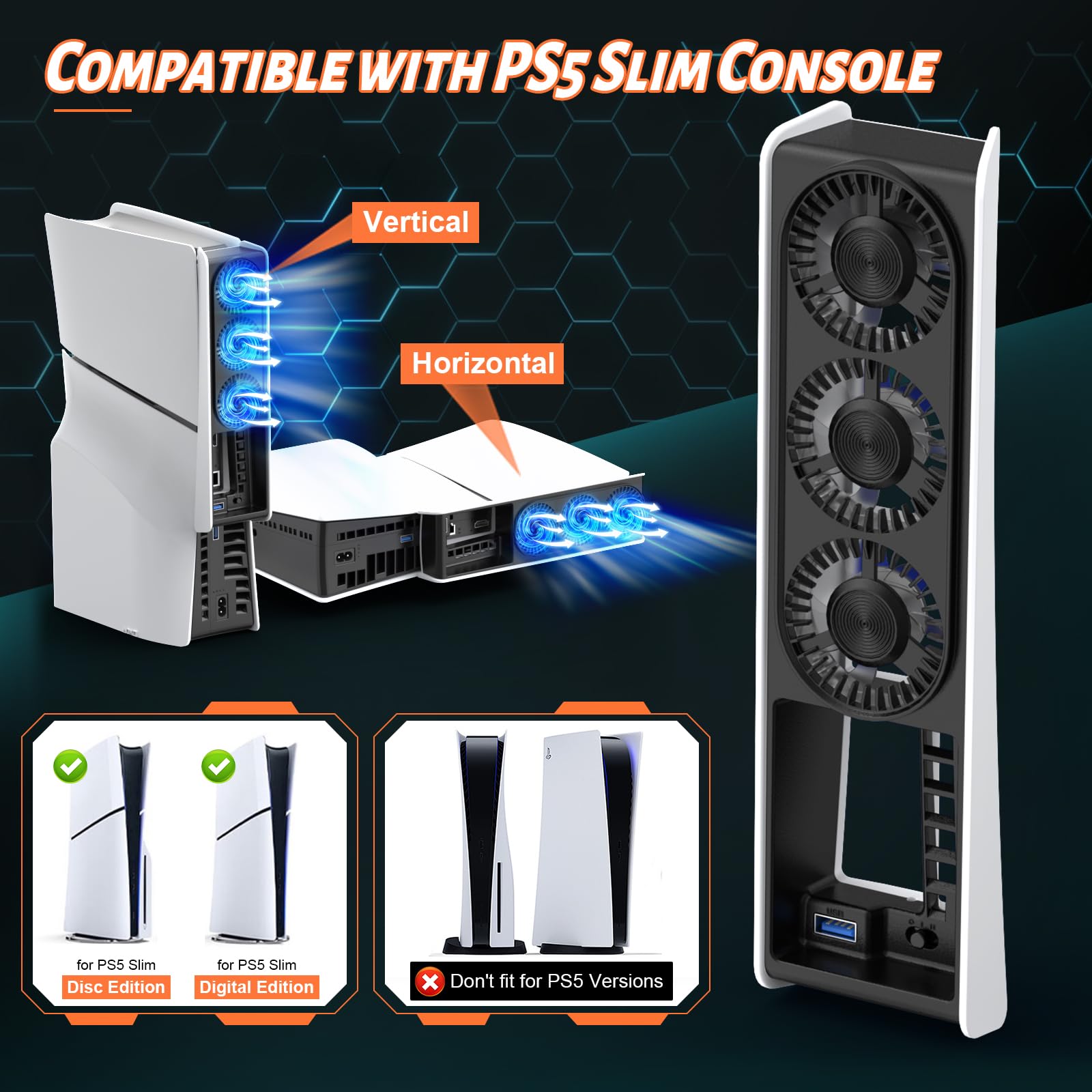 Foto 5 pulgar | Ventilador De Refrigeración Qychhj Para Ps5 Slim Digital Y Disc Con Usb 3.0 Hub - Venta Internacional.
