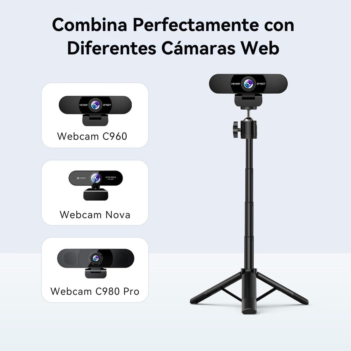 Foto 6 pulgar | Trípode Para Cámara Web Emeet Td303 Altura Ajustable Con Cabezal Giratorio De 360°