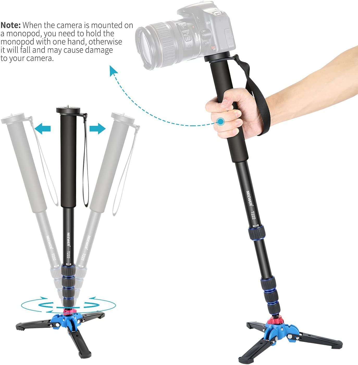 Foto 4 pulgar | Cámara Monopie Neewer Extensible Con Base De Soporte De 52 A 168 Cm - Venta Internacional.