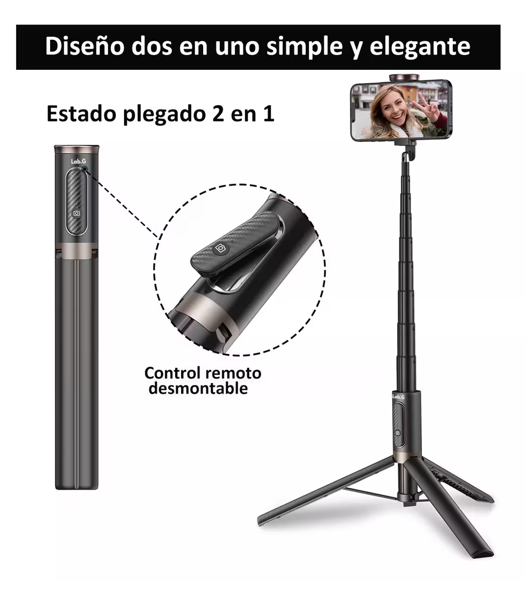 Foto 6 pulgar | Tripie Para Celular Lab.g Palo Selfies Stick Trípode 152 Cm Negro 2 Lineas Cafe